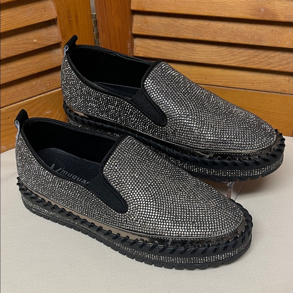 Women’s Black and Silver Rhinestone Slip-On Shoes